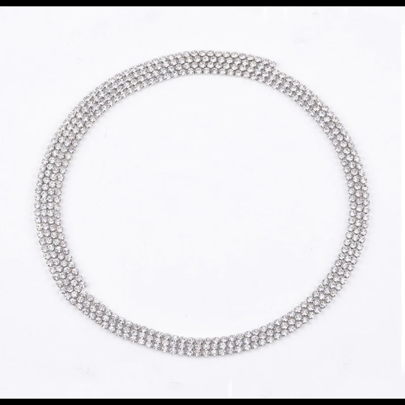 Long Rhinestone Choker Crystal Luxury Collar Choker Necklac - Picture 2 of 6